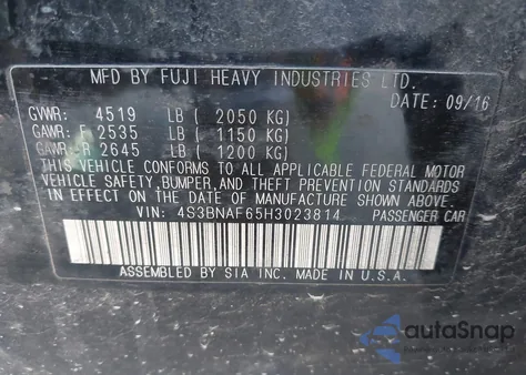 2017 Subaru Legacy 2.5I Premium z USA, uszkodzony, nr VIN 4S3BNAF65H3023814